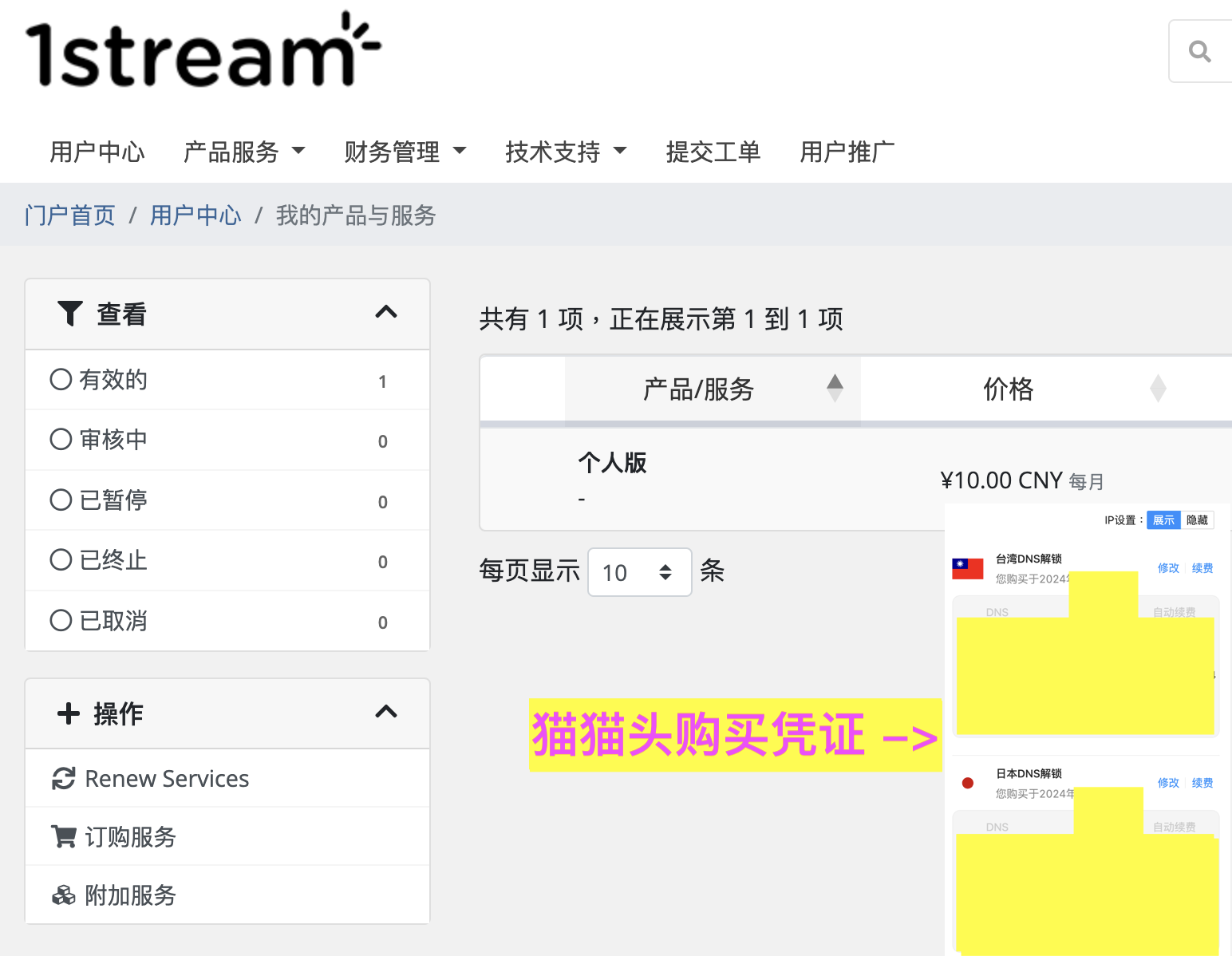 猫猫头 和 1stream DNS 解锁比较